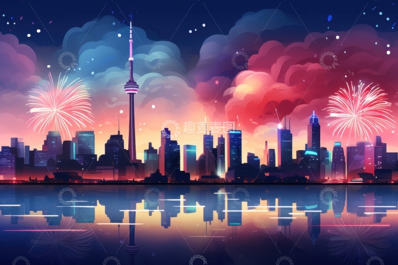 高清大图下载【趣麦麦图】手绘城市建筑夜景