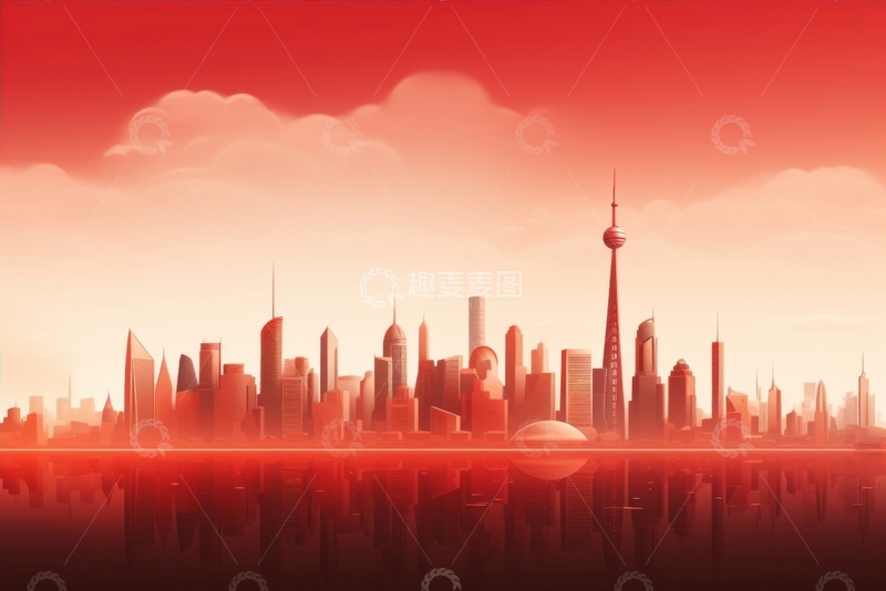 高清大图下载【趣麦麦图】红色城市建筑边框背景1