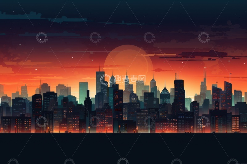 高清大图下载【趣麦麦图】手绘暗黑城市边框背景
