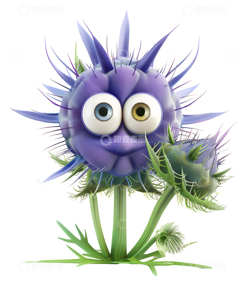 高清大图下载【趣麦麦图】带有眼睛的可爱蓟花3D卡通插画png素材