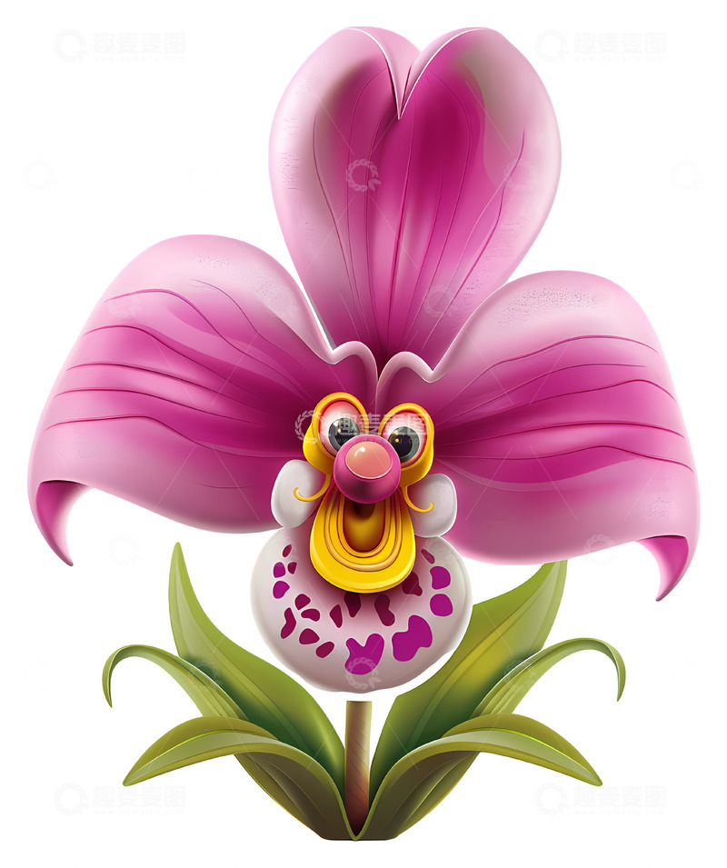 高清大图下载【趣麦麦图】奇幻的兰花3D卡通插画免抠透明png素材