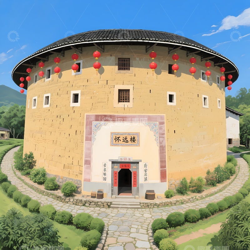 高清大图下载【趣麦麦图】福建土楼绘画1