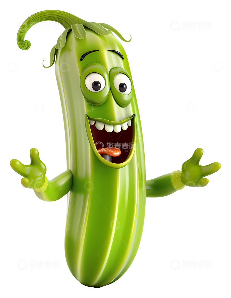高清大图下载【趣麦麦图】快乐的西葫芦3D插画免抠透明png素材