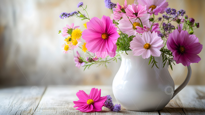高清大图下载【趣麦麦图】-白色陶瓷花瓶里的粉色雏菊3