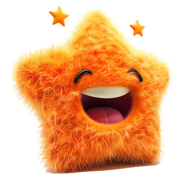 快乐的毛茸茸星星3D卡通插画png素材