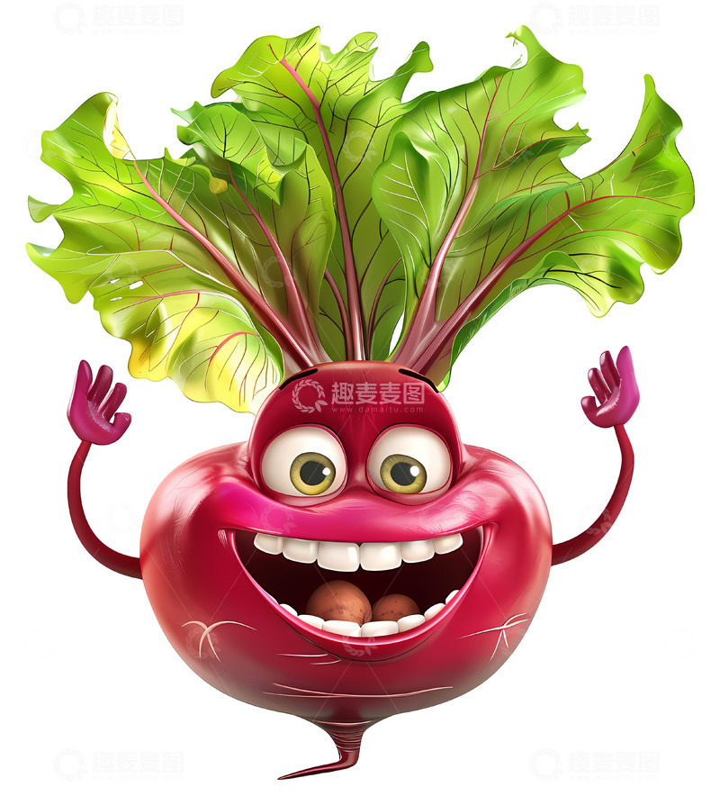 高清大图下载【趣麦麦图】带有微笑的快乐甜菜根3D插画png素材