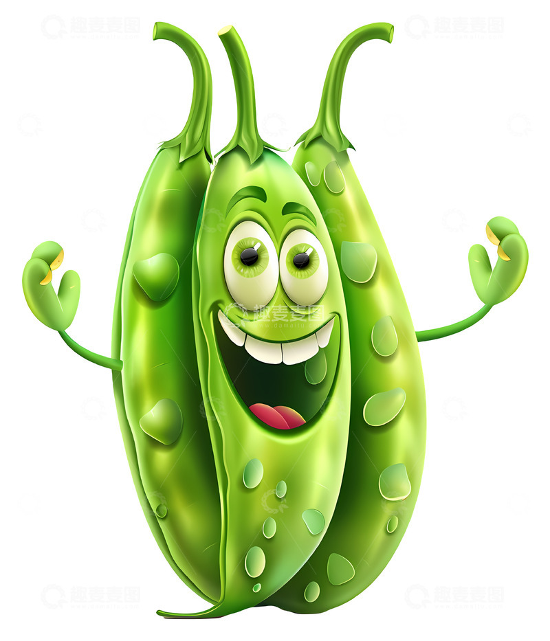 高清大图下载【趣麦麦图】快乐的豌豆荚3D插画免抠透明png素材
