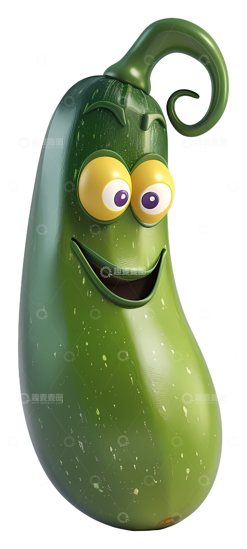 高清大图下载【趣麦麦图】微笑的绿色蔬菜3D插画免抠透明png素材
