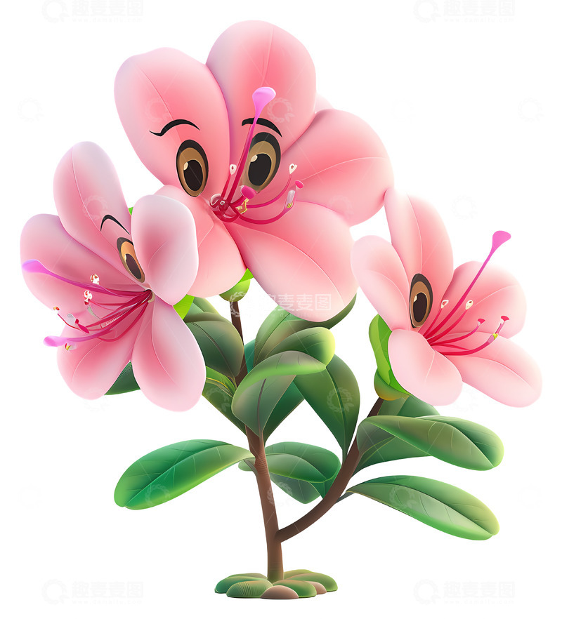 高清大图下载【趣麦麦图】粉色花朵3D卡通插画免抠透明png素材