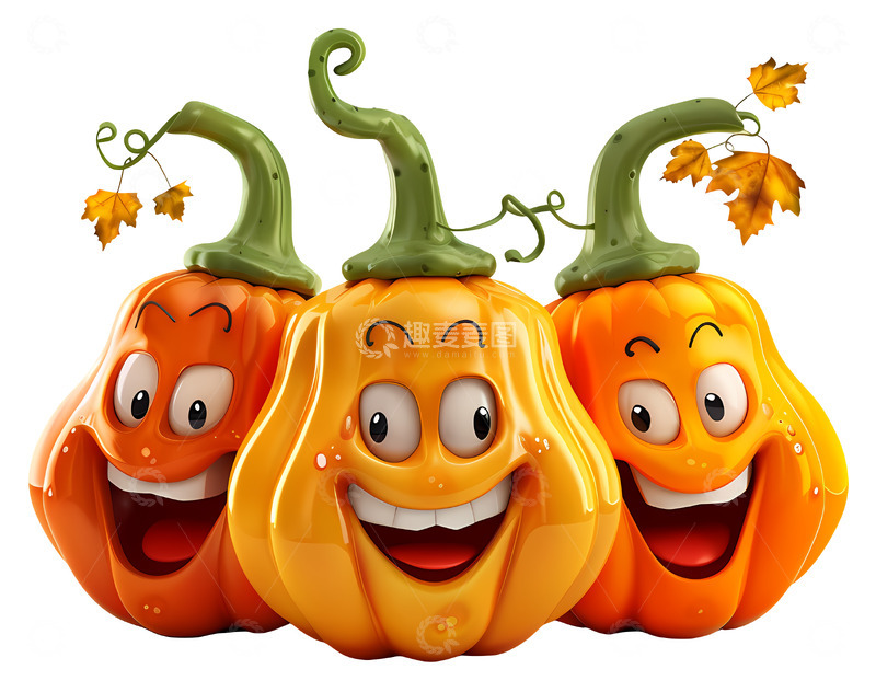 高清大图下载【趣麦麦图】有趣的快乐脸的南瓜3D插画透明png素材