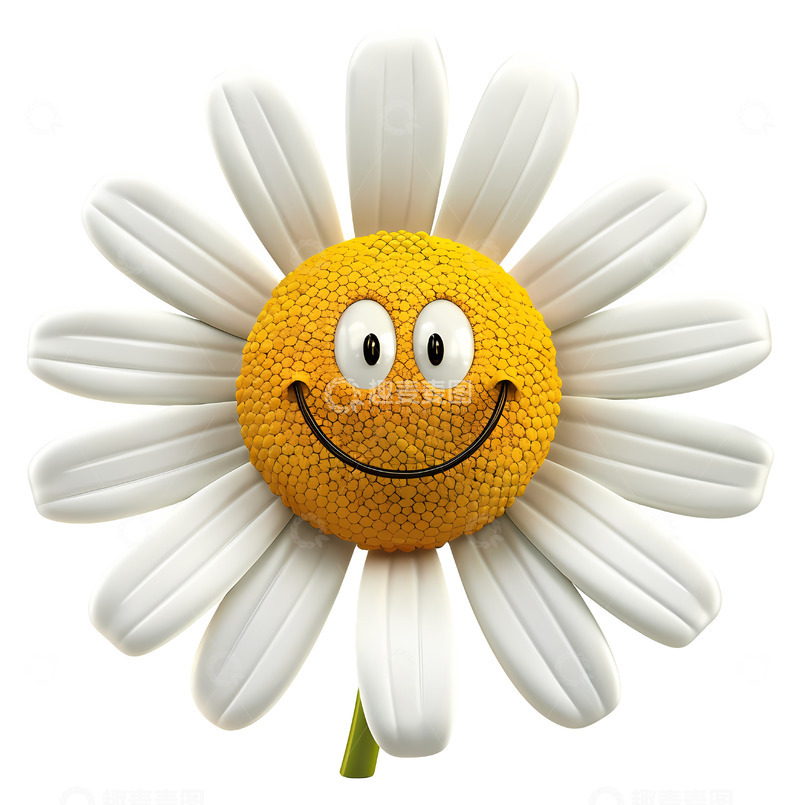 高清大图下载【趣麦麦图】微笑的雏菊花朵3D插画免抠透明png素材