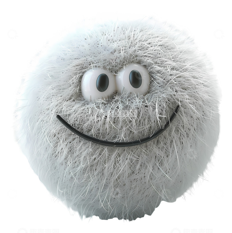 高清大图下载【趣麦麦图】毛茸茸的白色微笑球3D卡通插画png素材