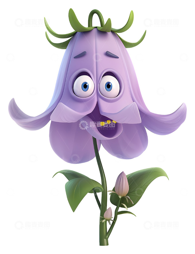 高清大图下载【趣麦麦图】可爱的紫色花朵角色3D卡通插画png素材