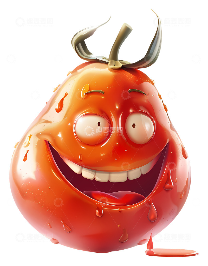 高清大图下载【趣麦麦图】微笑的番茄3D卡通插画免抠透明png素材