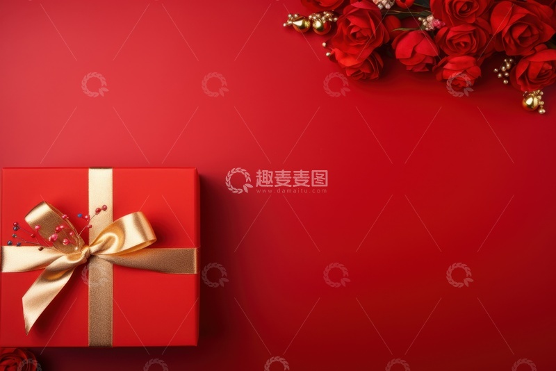 高清大图下载【趣麦麦图】红色礼品盒电商边框背景