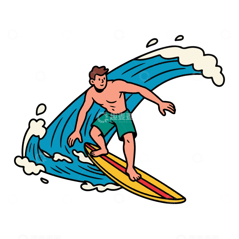 源文件下载【趣麦麦图】卡通插画冲浪的男人