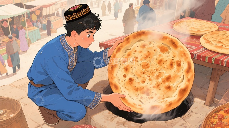高清大图下载【趣麦麦图】新疆烤馕漫插画4