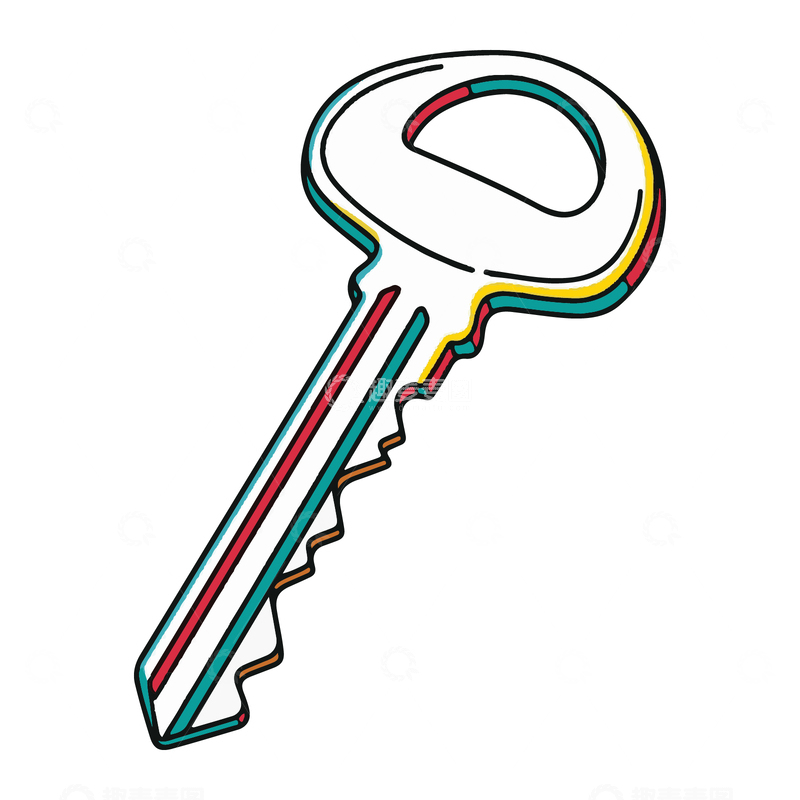 彩色手绘线稿钥匙