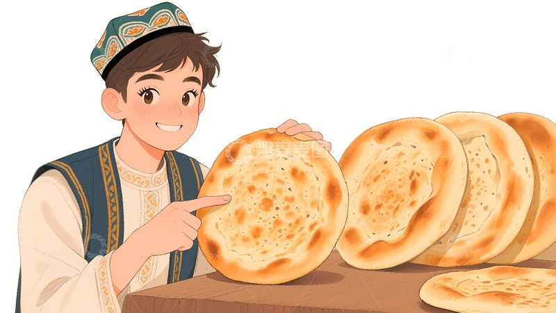 高清大图下载【趣麦麦图】新疆烤馕漫插画6