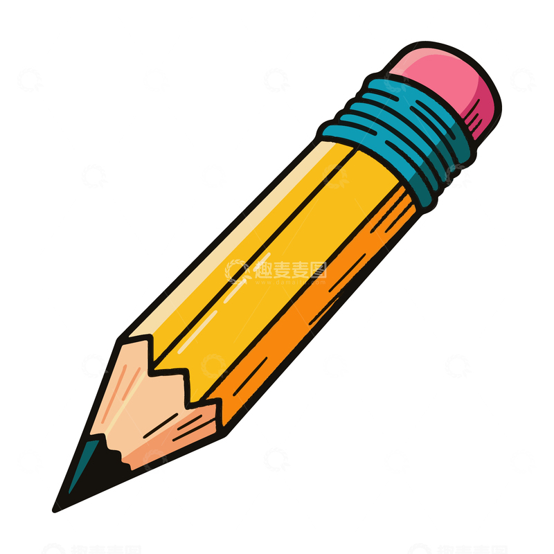源文件下载【趣麦麦图】文具彩色线稿铅笔