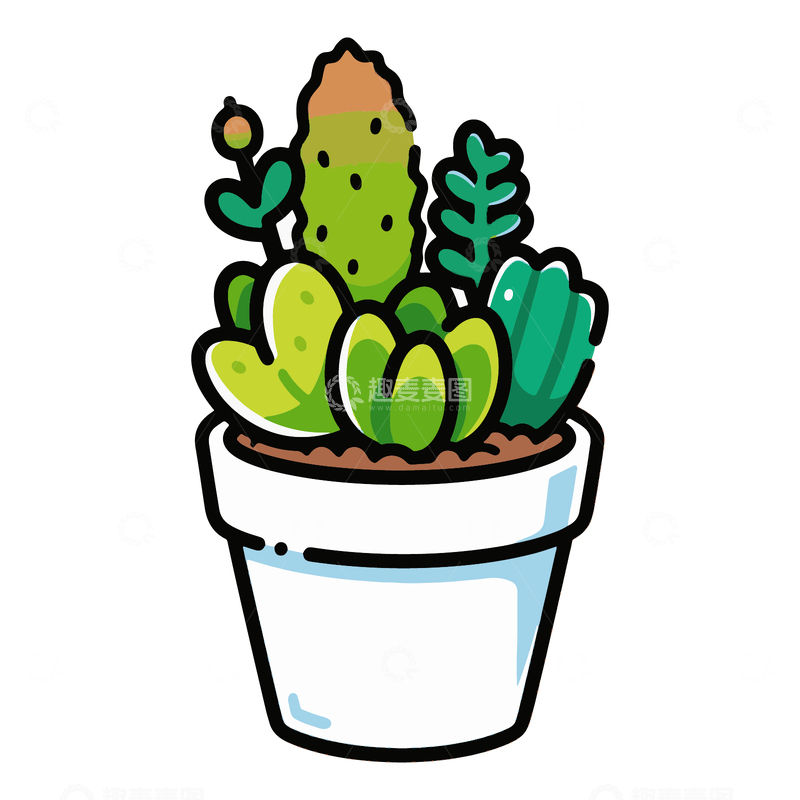 源文件下载【趣麦麦图】仙人掌盆栽卡通