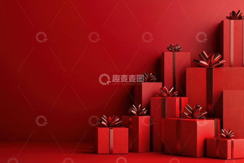 高清大图下载【趣麦麦图】大气红色电商礼品盒边框背景