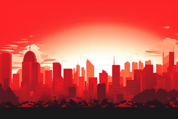 红色城市剪影边框背景