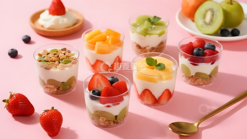 高清大图下载【趣麦麦图】粉系水果酸奶杯盛宴10
