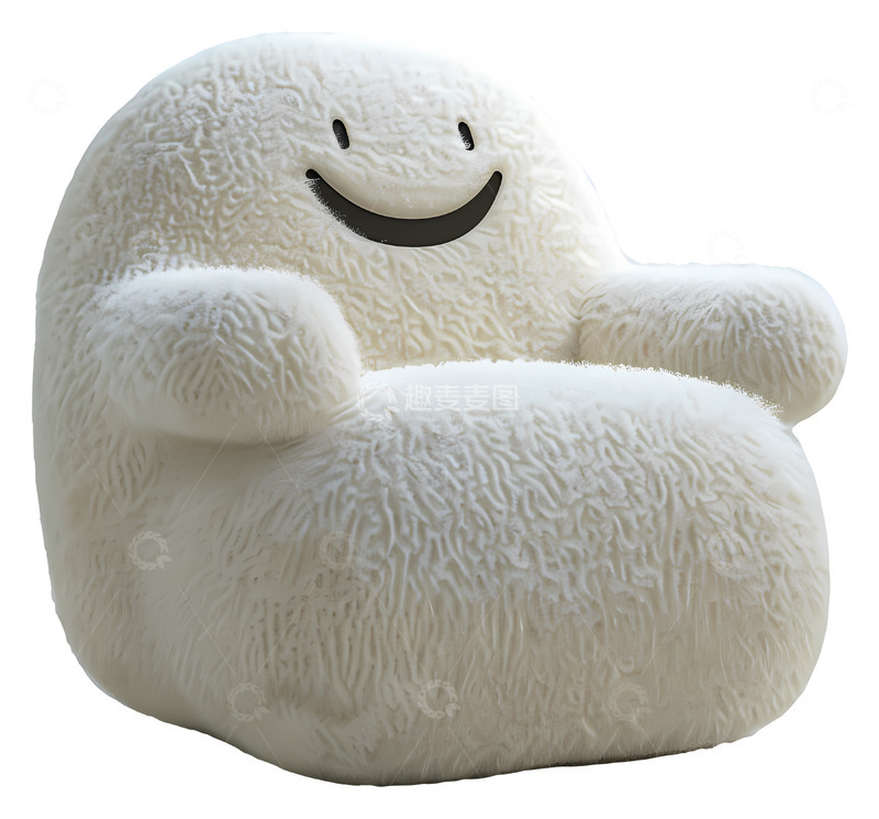 高清大图下载【趣麦麦图】可爱的毛茸茸微笑椅子3D插画png素材