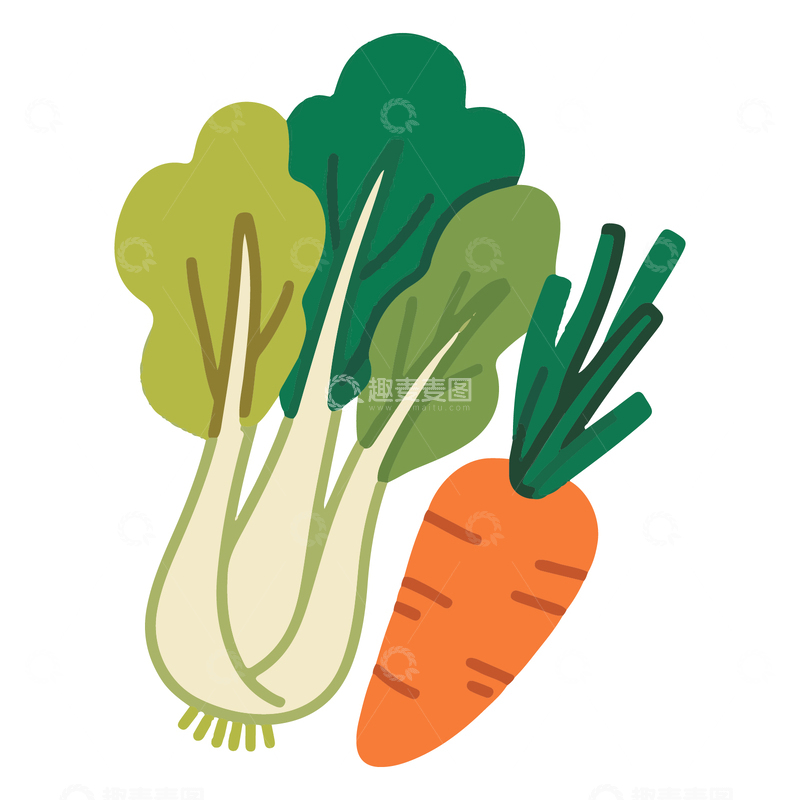 源文件下载【趣麦麦图】蔬菜上海青胡萝卜简笔画