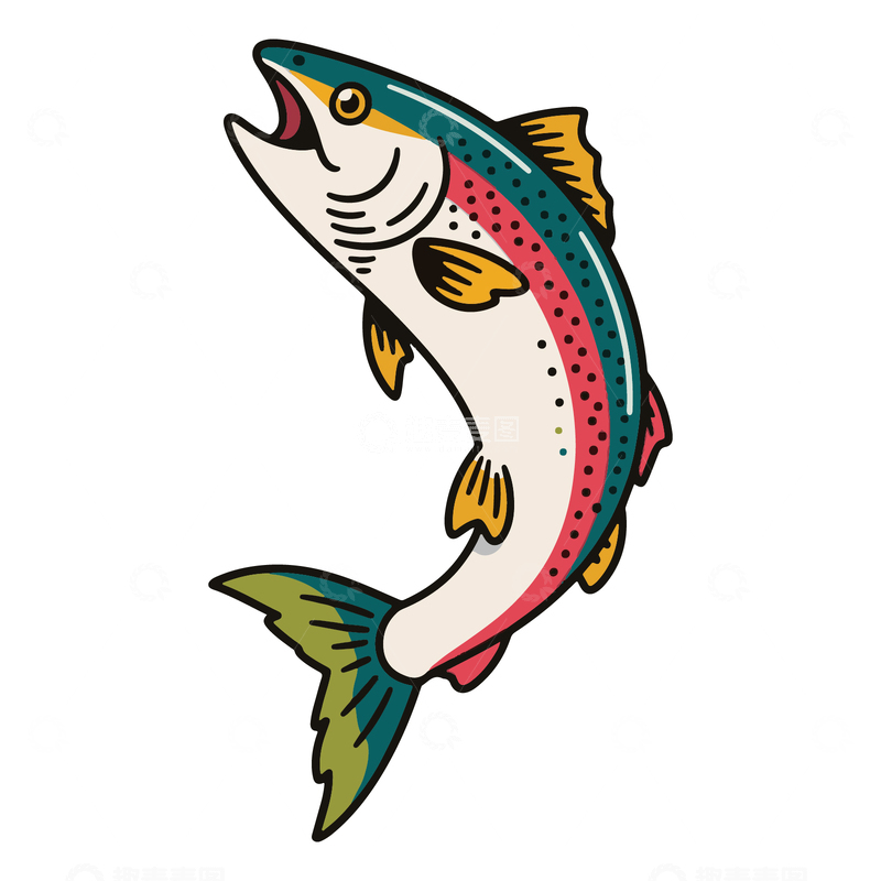 源文件下载【趣麦麦图】-手绘插画大马哈鱼