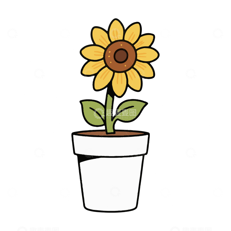 源文件下载【趣麦麦图】儿童简笔插画盆栽向日葵