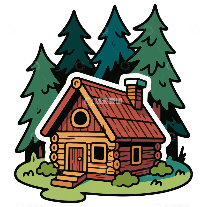 源文件下载【趣麦麦图】森林小木屋简笔画