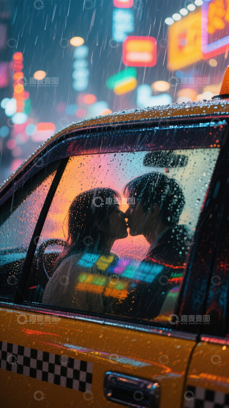 高清大图下载【趣麦麦图】雨夜情侣浪漫瞬间