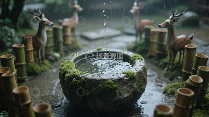 高清大图下载【趣麦麦图】雨中庭院宁静之景3