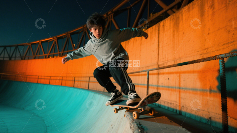 高清大图下载【趣麦麦图】滑板少年炫酷夜景2