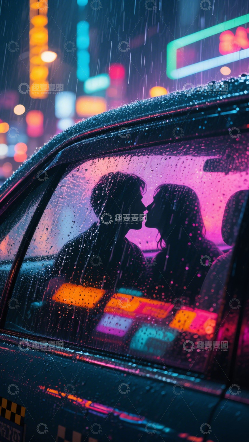 高清大图下载【趣麦麦图】雨夜情侣浪漫瞬间1