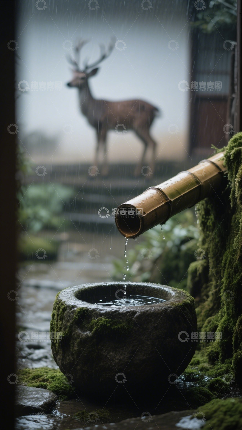 高清大图下载【趣麦麦图】雨中庭院宁静之景2