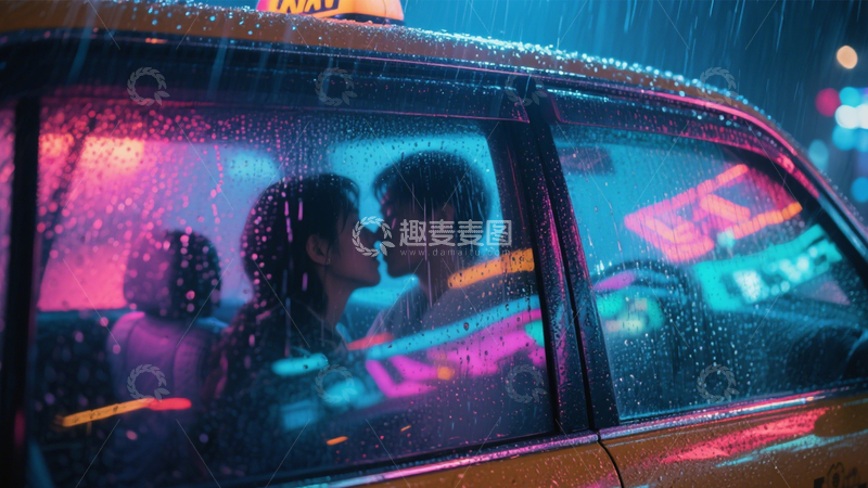 高清大图下载【趣麦麦图】雨夜情侣浪漫瞬间3