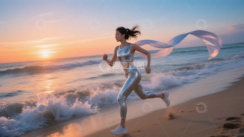高清大图下载【趣麦麦图】海滩晨跑活力时刻3