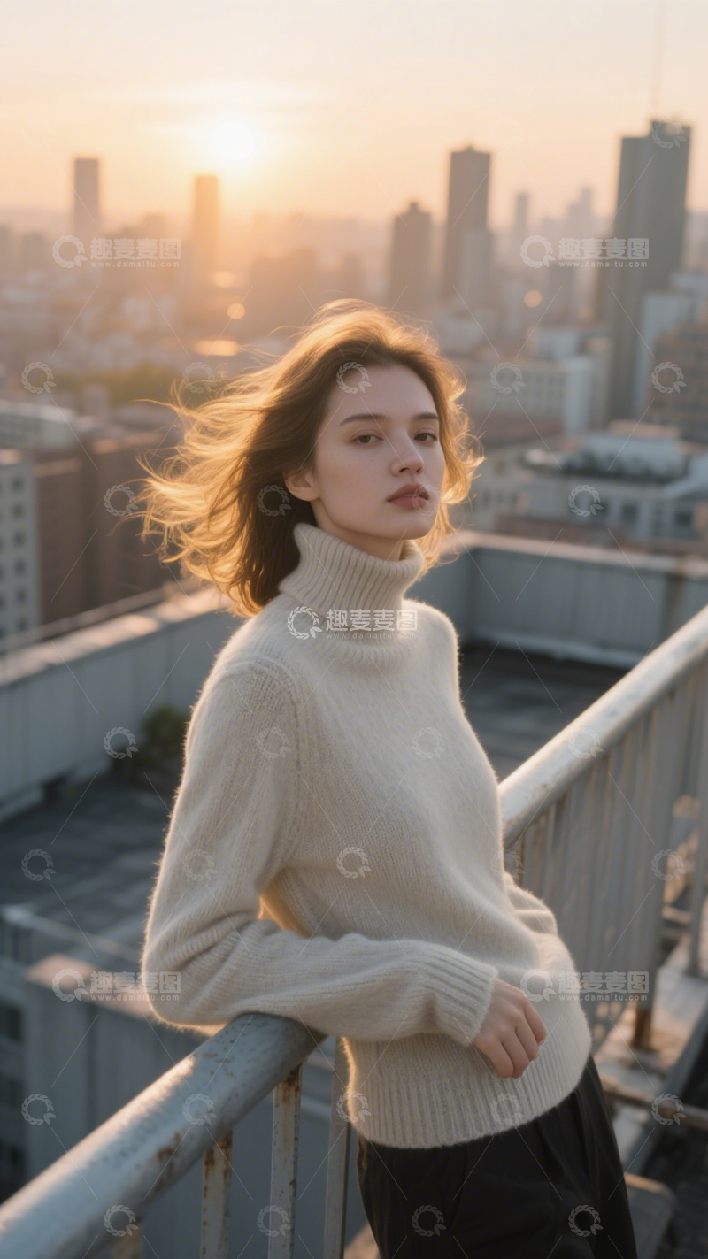 高清大图下载【趣麦麦图】天台落日静谧时刻1