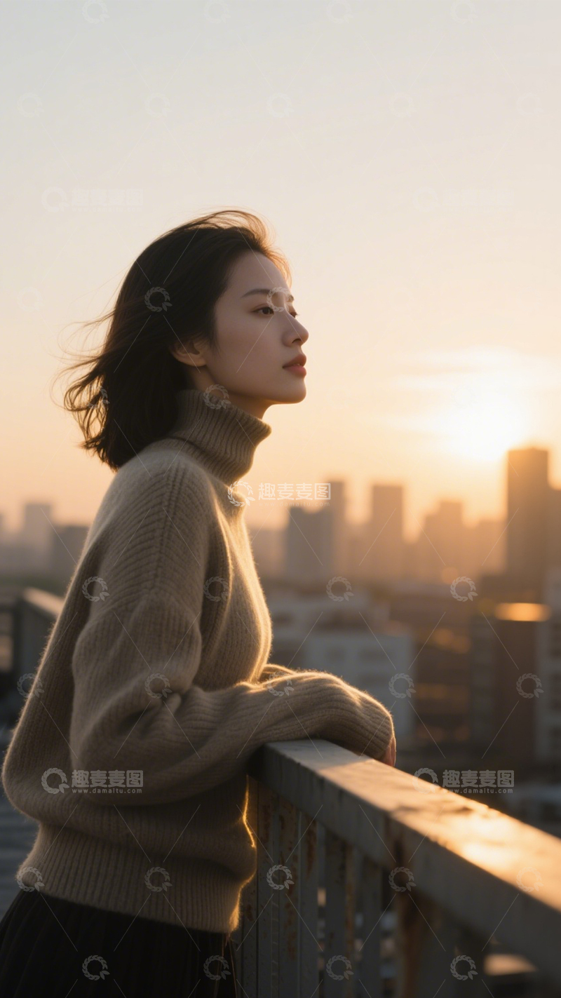 高清大图下载【趣麦麦图】天台落日静谧时刻