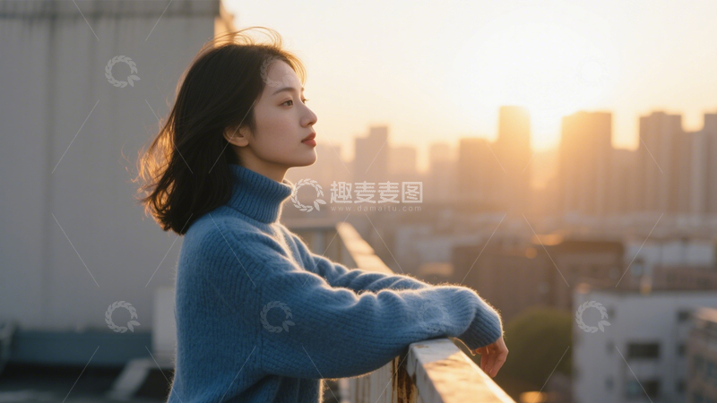 高清大图下载【趣麦麦图】天台落日静谧时刻2