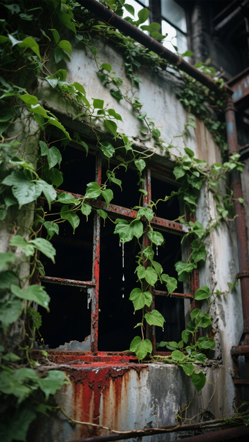 废弃窗户红叶荒凉