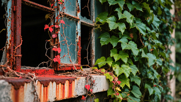 废弃窗户红叶荒凉2