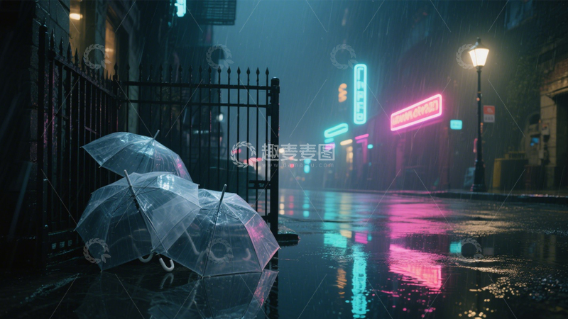 高清大图下载【趣麦麦图】雨夜霓虹雨伞故事3