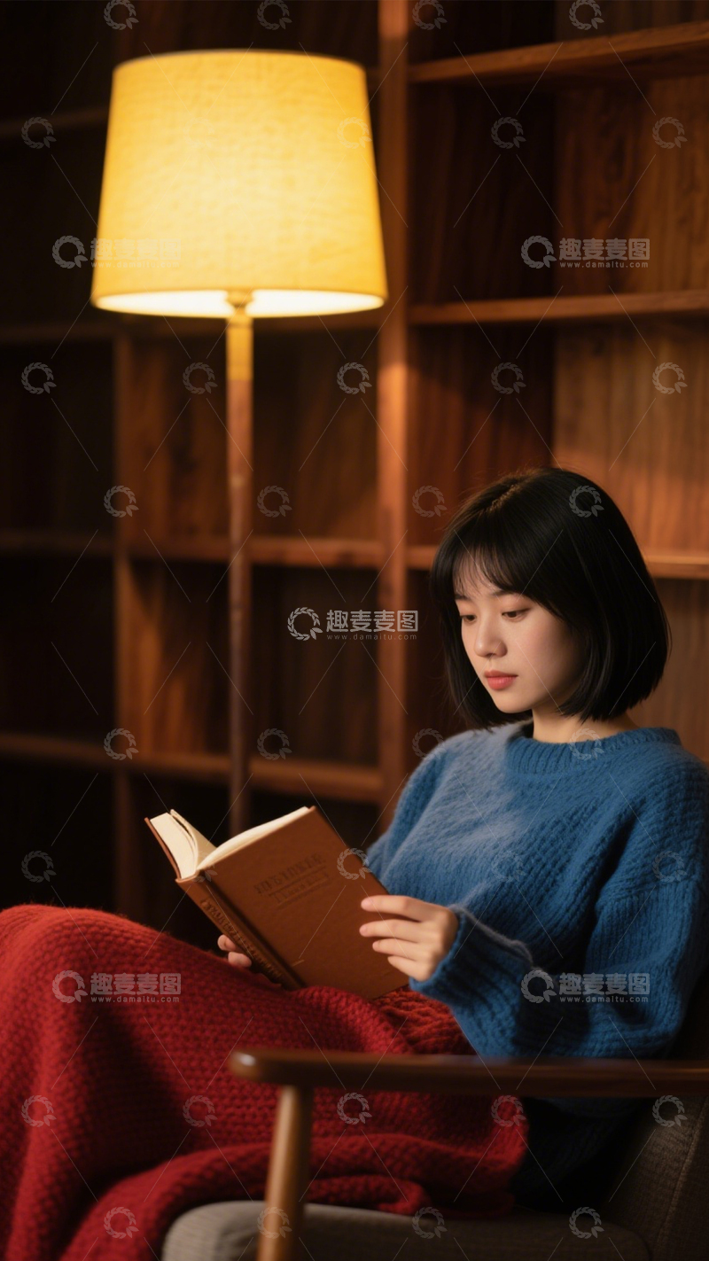 高清大图下载【趣麦麦图】阅读台灯静谧氛围1