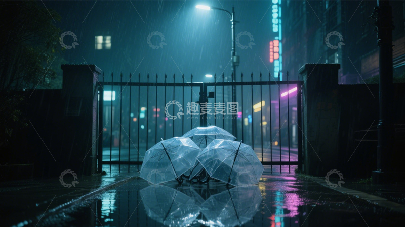 高清大图下载【趣麦麦图】雨夜霓虹雨伞故事