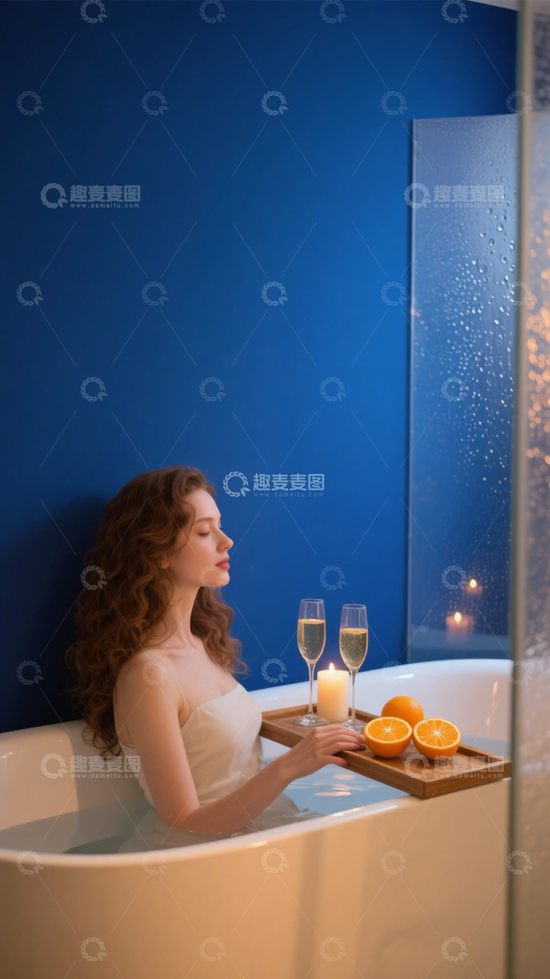 高清大图下载【趣麦麦图】泡澡放松惬意时光