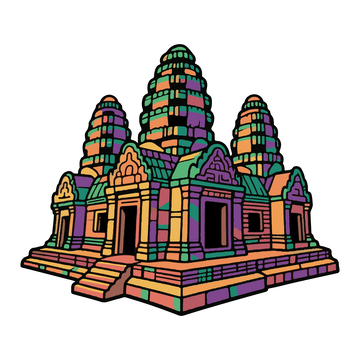 吴哥窟手绘插画